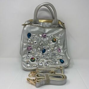 Elegant Silver Handbag with Gemstone Accents